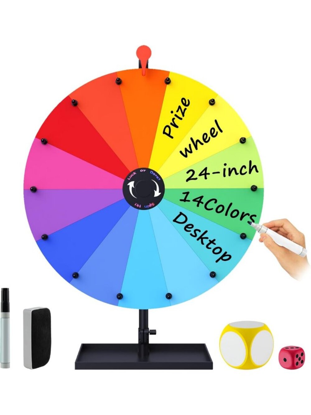 Colorful 24" Spinning Prize Wheel with 14 Slots, Heavy Duty Tabletop Game